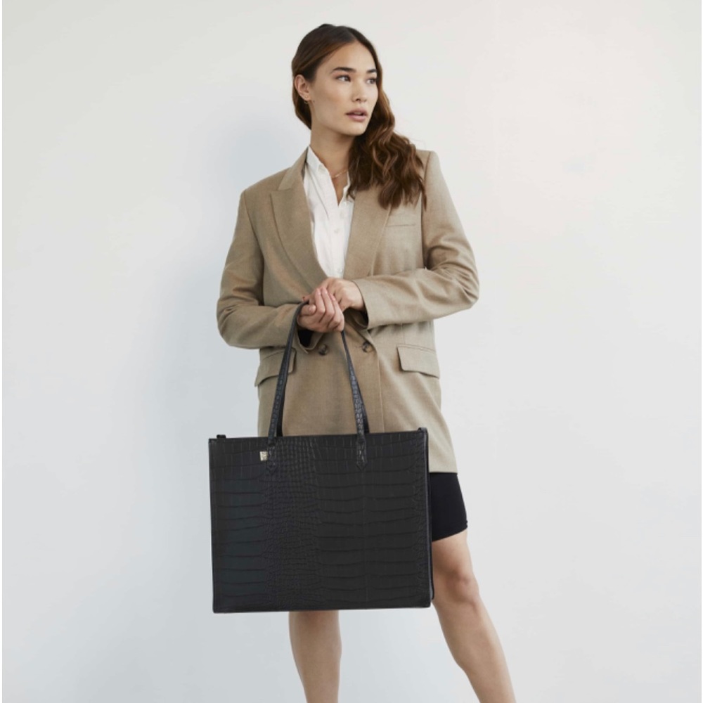 Béis The Large Work Tote in Black Croc